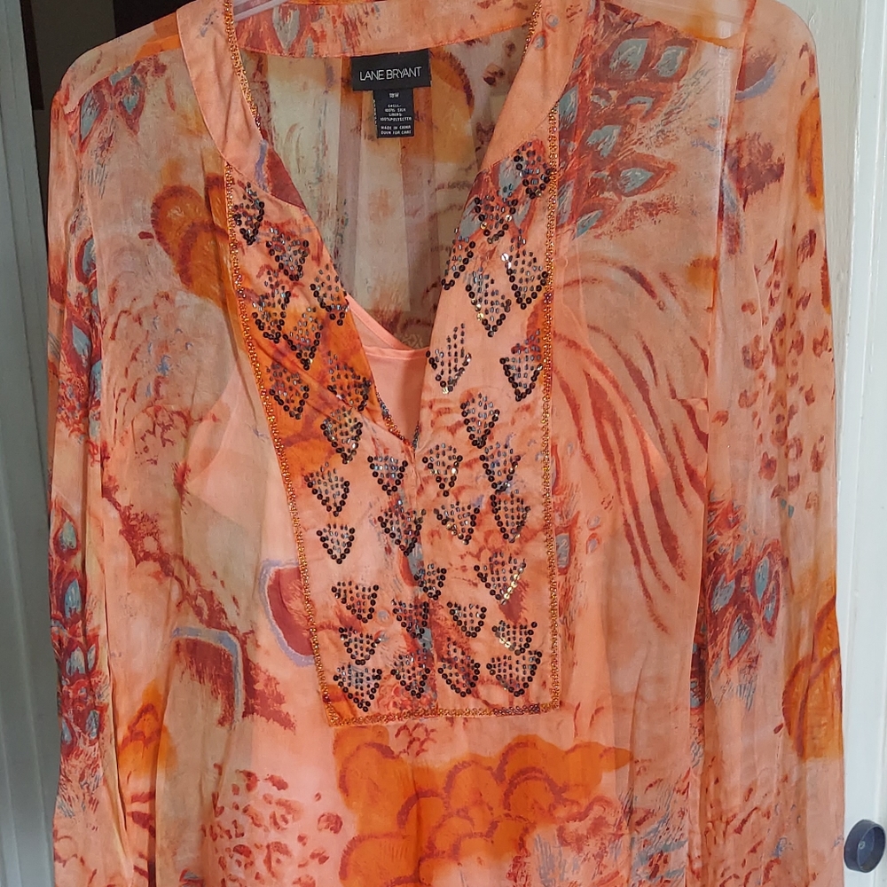 Lane Bryant blouses with jewels, a shear top, and a peach silk tank!